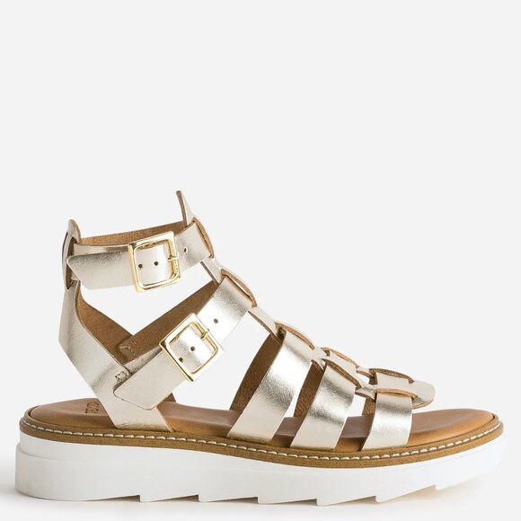 NEW CARLO PERA Made In Italy Leather Gladiator Sandals Platinum for women 563mn - Picture 7 of 9